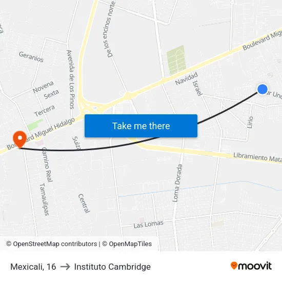 Mexicali, 16 to Instituto Cambridge map