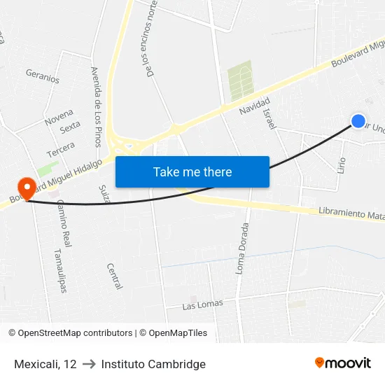 Mexicali, 12 to Instituto Cambridge map