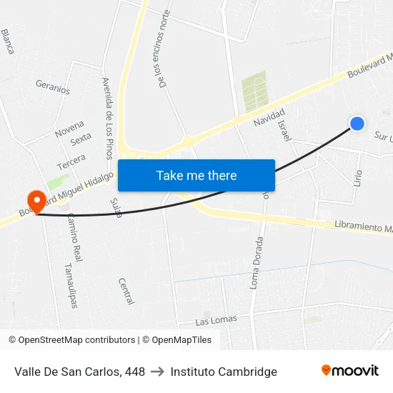 Valle De San Carlos, 448 to Instituto Cambridge map