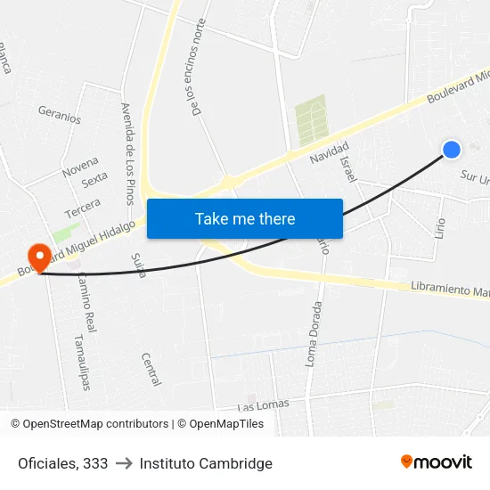 Oficiales, 333 to Instituto Cambridge map