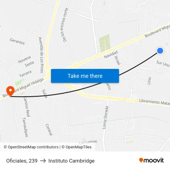 Oficiales, 239 to Instituto Cambridge map
