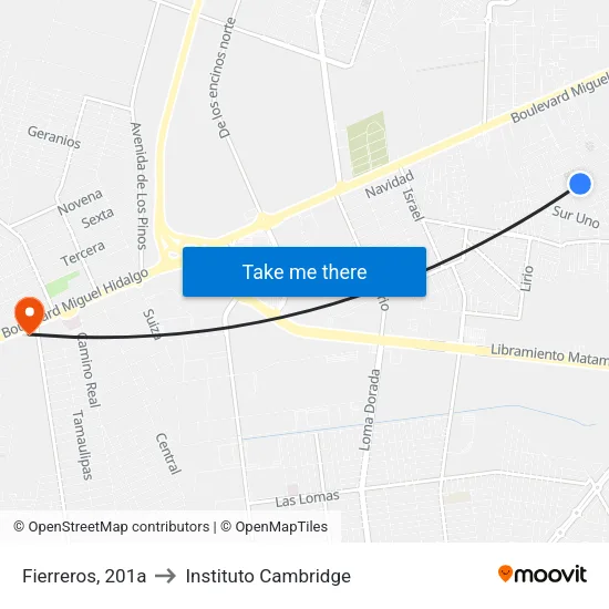 Fierreros, 201a to Instituto Cambridge map