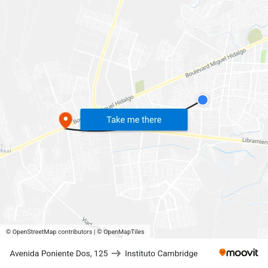 Avenida Poniente Dos, 125 to Instituto Cambridge map
