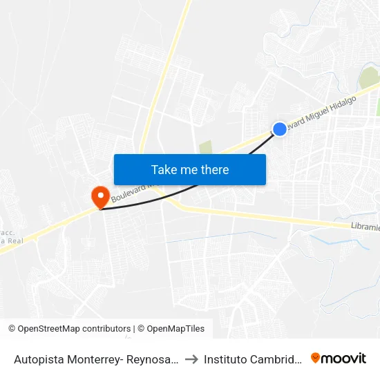 Autopista Monterrey- Reynosa, 6 to Instituto Cambridge map