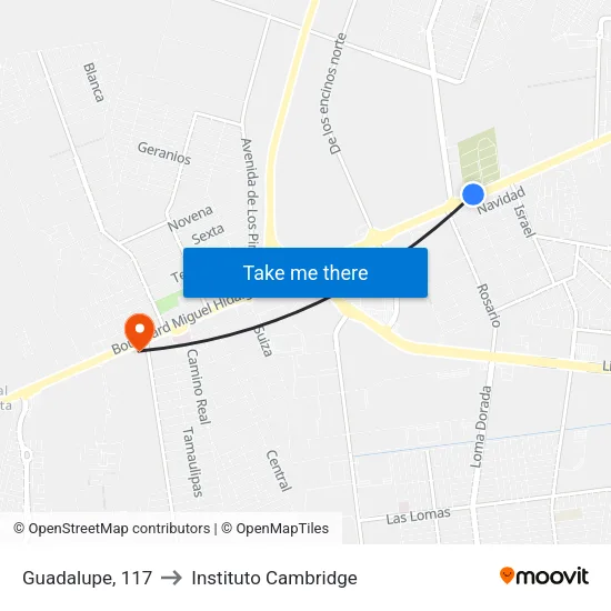 Guadalupe, 117 to Instituto Cambridge map