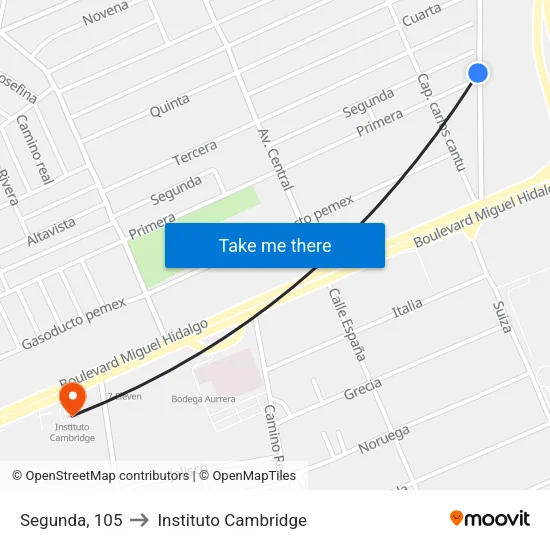 Segunda, 105 to Instituto Cambridge map