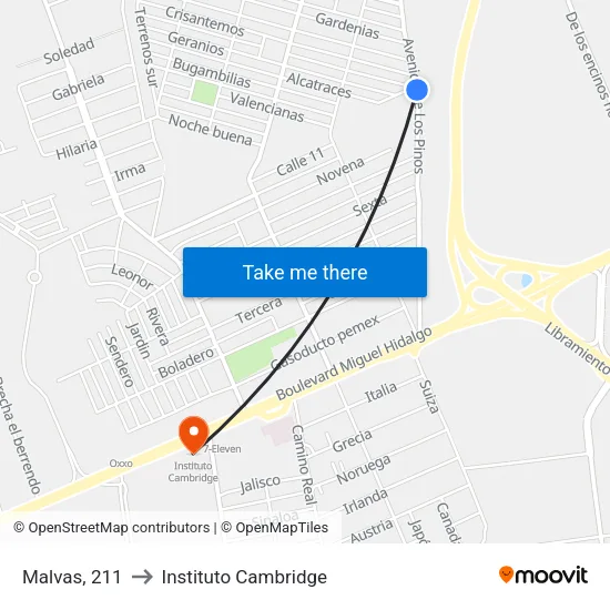 Malvas, 211 to Instituto Cambridge map