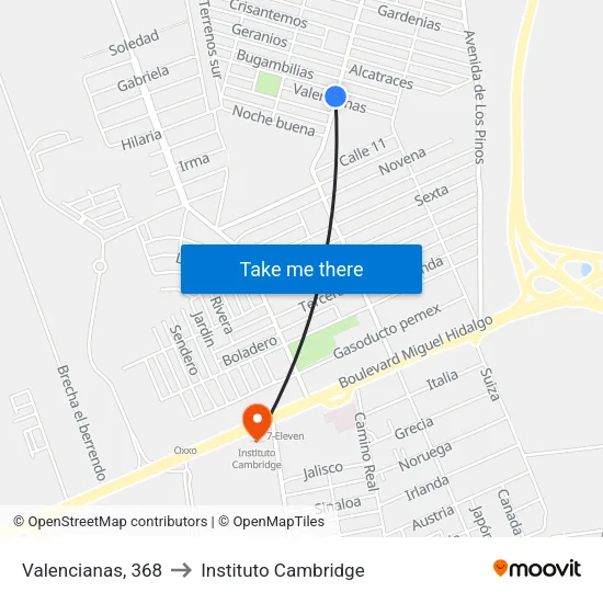 Valencianas, 368 to Instituto Cambridge map