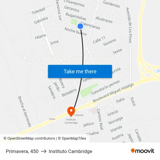 Primavera, 450 to Instituto Cambridge map