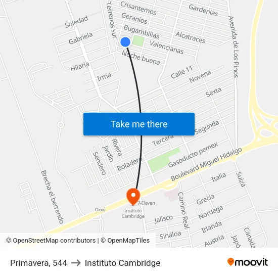 Primavera, 544 to Instituto Cambridge map