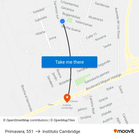 Primavera, 551 to Instituto Cambridge map