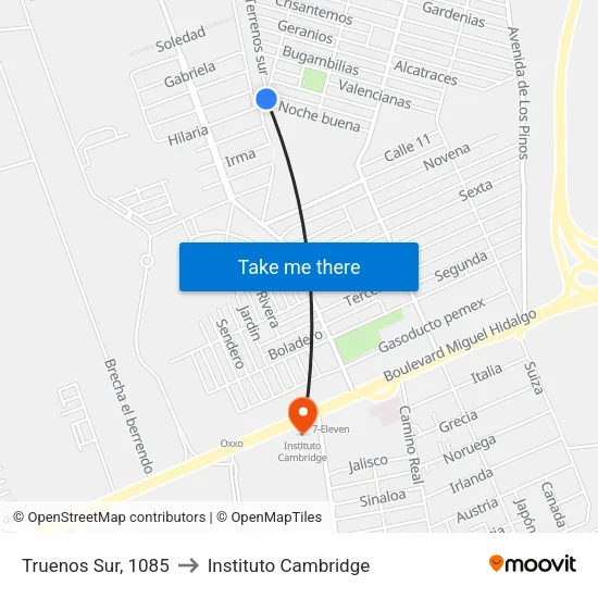 Truenos Sur, 1085 to Instituto Cambridge map