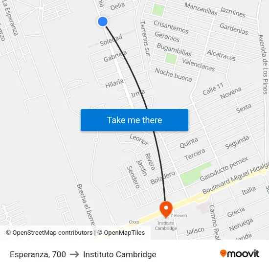 Esperanza, 700 to Instituto Cambridge map