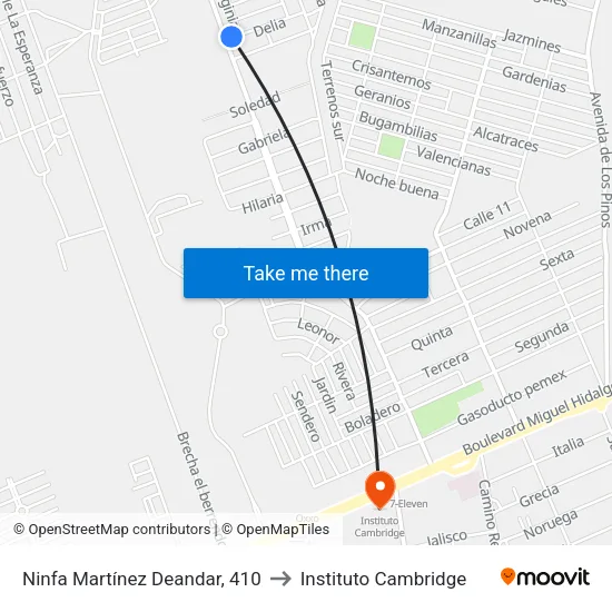 Ninfa Martínez Deandar, 410 to Instituto Cambridge map