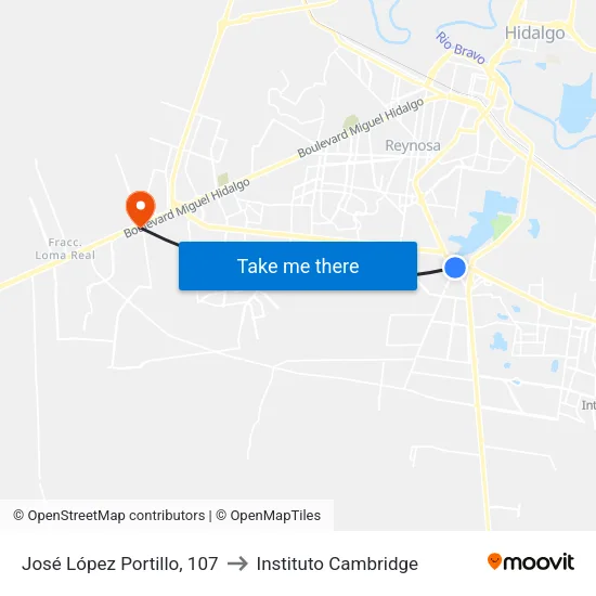 José López Portillo, 107 to Instituto Cambridge map