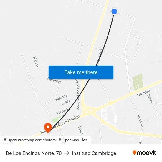De Los Encinos Norte, 70 to Instituto Cambridge map