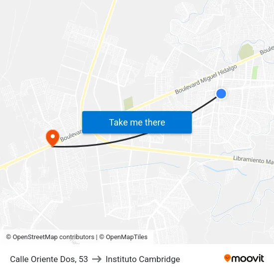 Calle Oriente Dos, 53 to Instituto Cambridge map