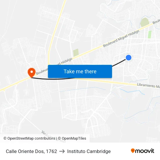 Calle Oriente Dos, 1762 to Instituto Cambridge map