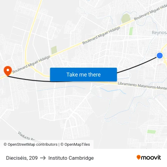 Dieciséis, 209 to Instituto Cambridge map
