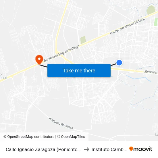 Calle Ignacio Zaragoza (Poniente Dos, 506 to Instituto Cambridge map