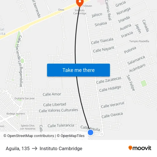 Aguila, 135 to Instituto Cambridge map