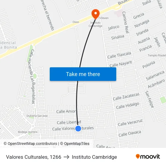 Valores Culturales, 1266 to Instituto Cambridge map