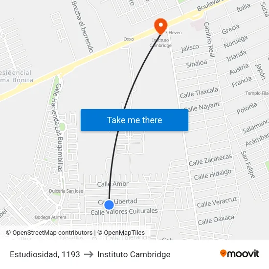 Estudiosidad, 1193 to Instituto Cambridge map