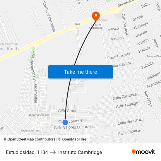 Estudiosidad, 1184 to Instituto Cambridge map