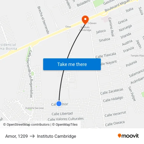 Amor, 1209 to Instituto Cambridge map