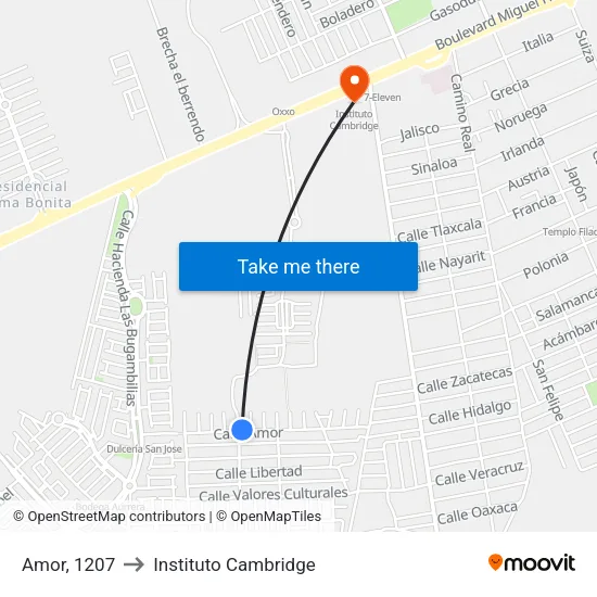 Amor, 1207 to Instituto Cambridge map