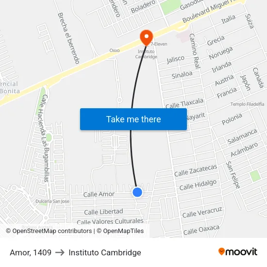 Amor, 1409 to Instituto Cambridge map