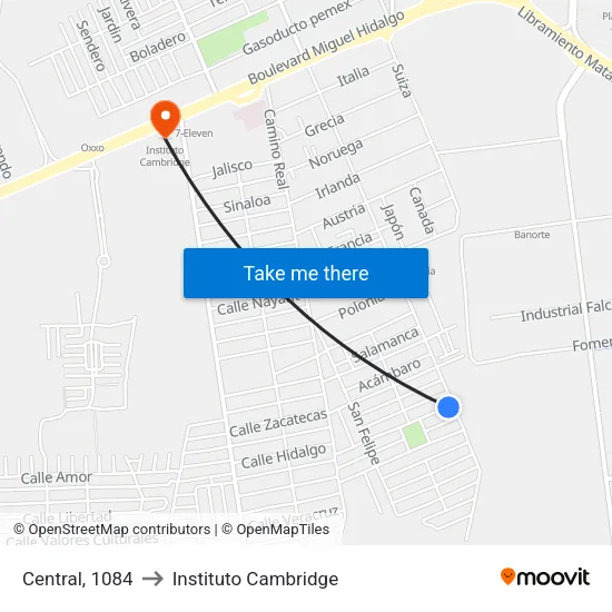 Central, 1084 to Instituto Cambridge map