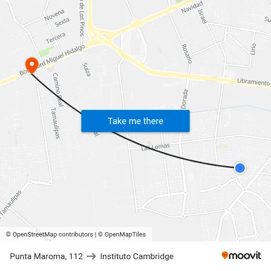 Punta Maroma, 112 to Instituto Cambridge map