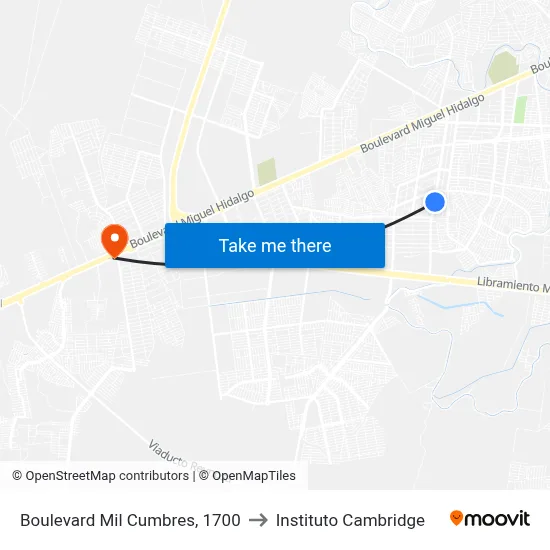 Boulevard Mil Cumbres, 1700 to Instituto Cambridge map