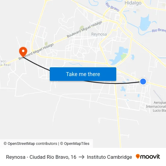 Reynosa - Ciudad Río Bravo, 16 to Instituto Cambridge map