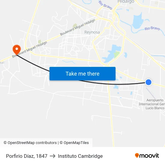 Porfirio Díaz, 1847 to Instituto Cambridge map
