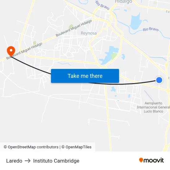 Laredo to Instituto Cambridge map