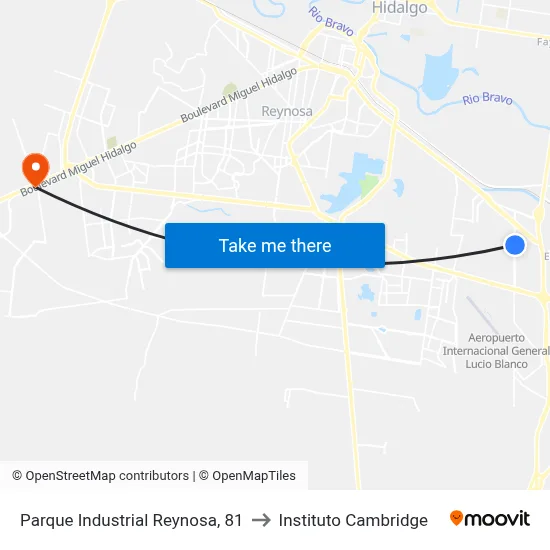 Parque Industrial Reynosa, 81 to Instituto Cambridge map