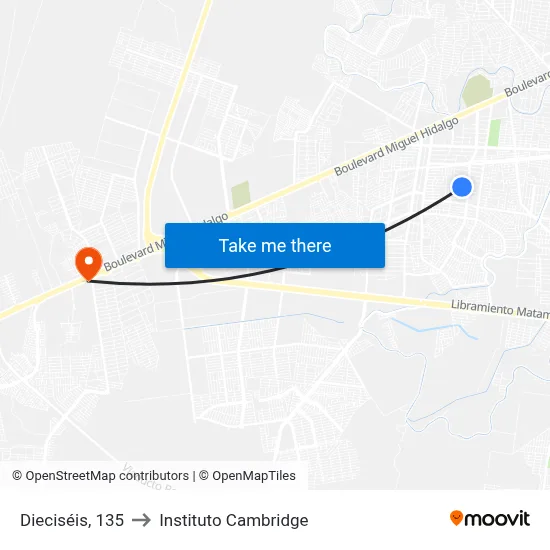Dieciséis, 135 to Instituto Cambridge map