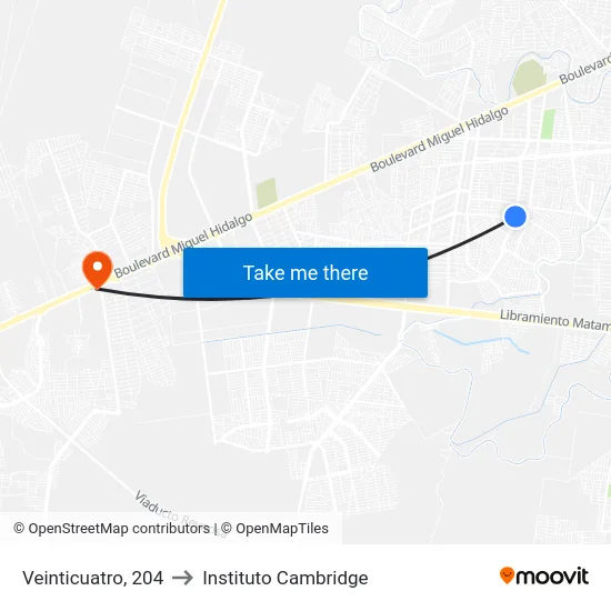 Veinticuatro, 204 to Instituto Cambridge map