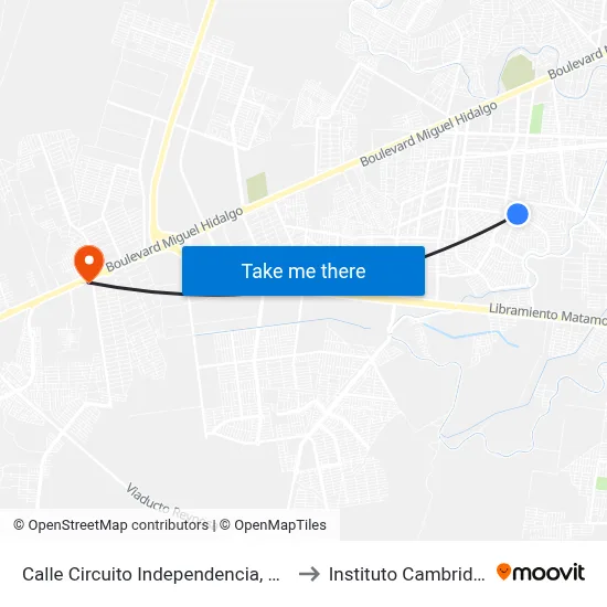 Calle Circuito Independencia, 102 to Instituto Cambridge map