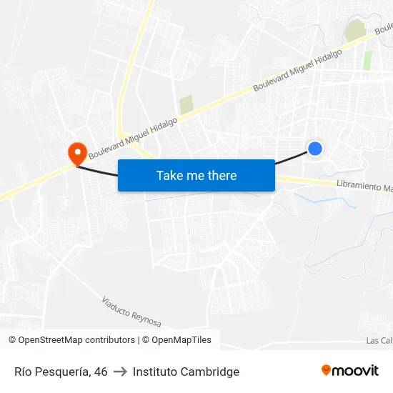 Río Pesquería, 46 to Instituto Cambridge map