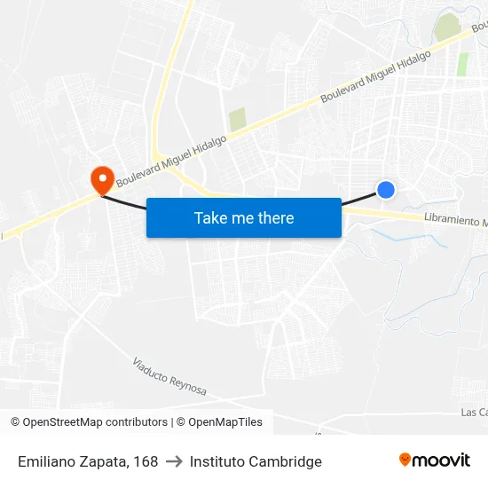 Emiliano Zapata, 168 to Instituto Cambridge map