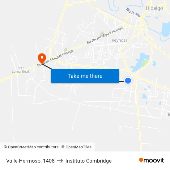 Valle Hermoso, 1408 to Instituto Cambridge map