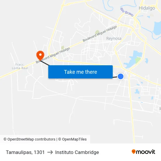 Tamaulipas, 1301 to Instituto Cambridge map