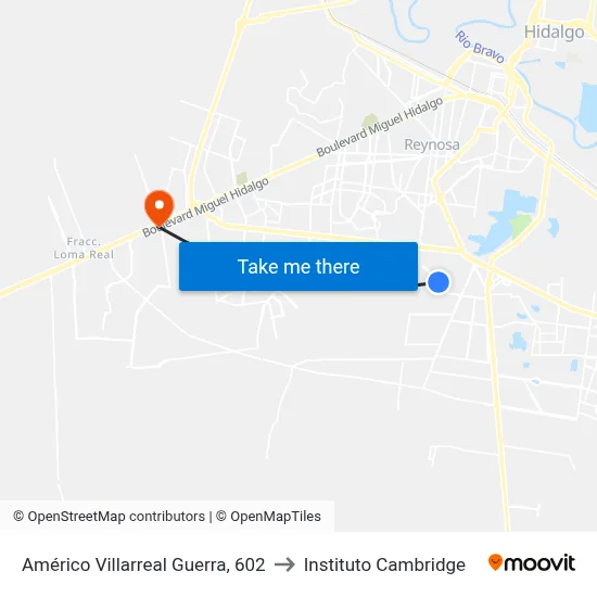 Américo Villarreal Guerra, 602 to Instituto Cambridge map