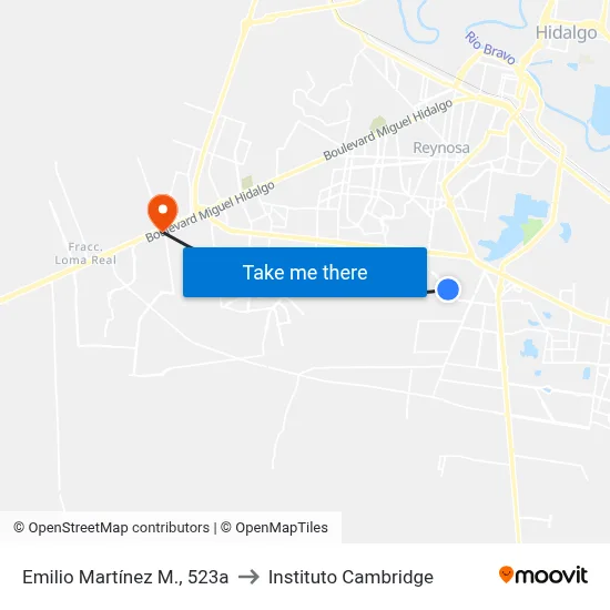 Emilio Martínez M., 523a to Instituto Cambridge map