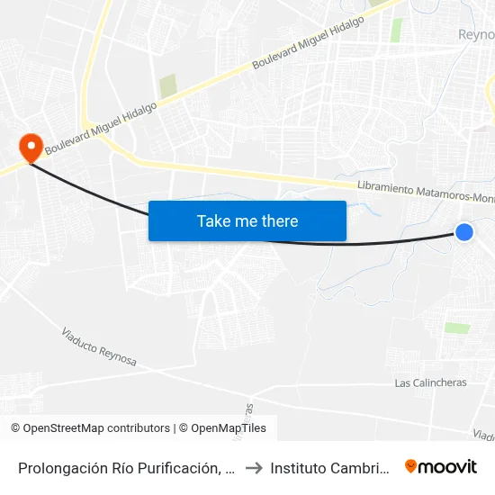 Prolongación Río Purificación, 800 to Instituto Cambridge map