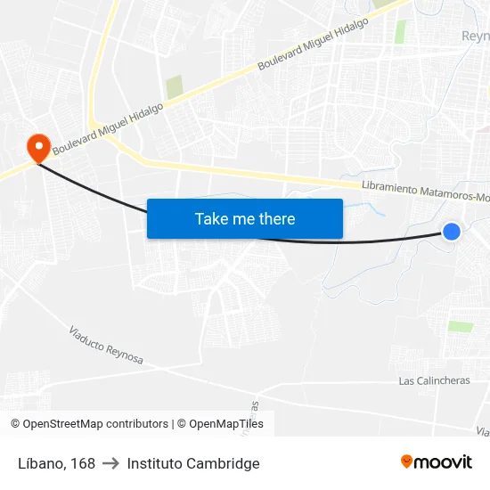 Líbano, 168 to Instituto Cambridge map