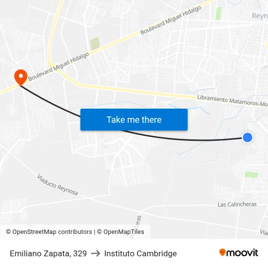 Emiliano Zapata, 329 to Instituto Cambridge map